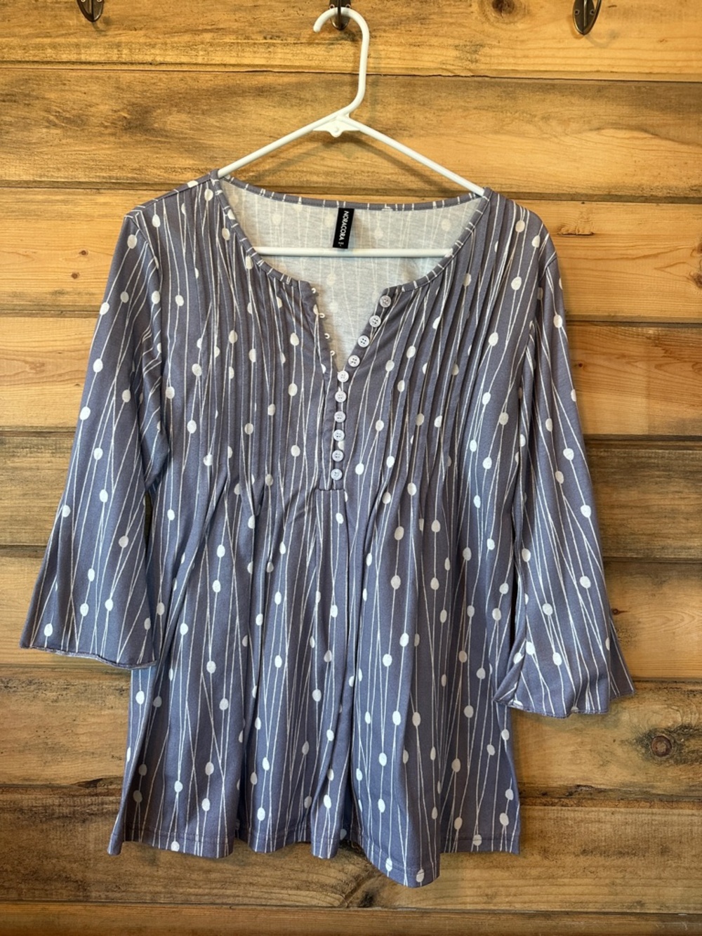Blue Dot-Stripe Peasant Tunic with Button Front